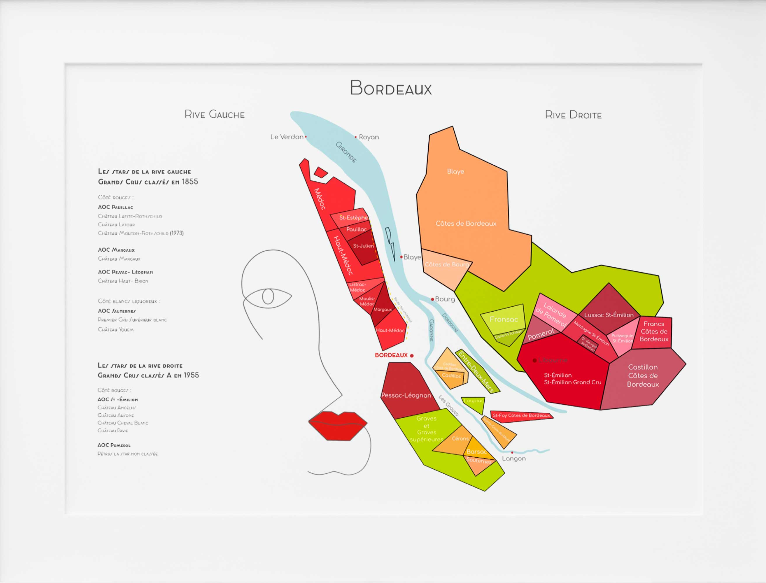 Carte des Vins de Bordeaux Rive Gauche & Rive Droite