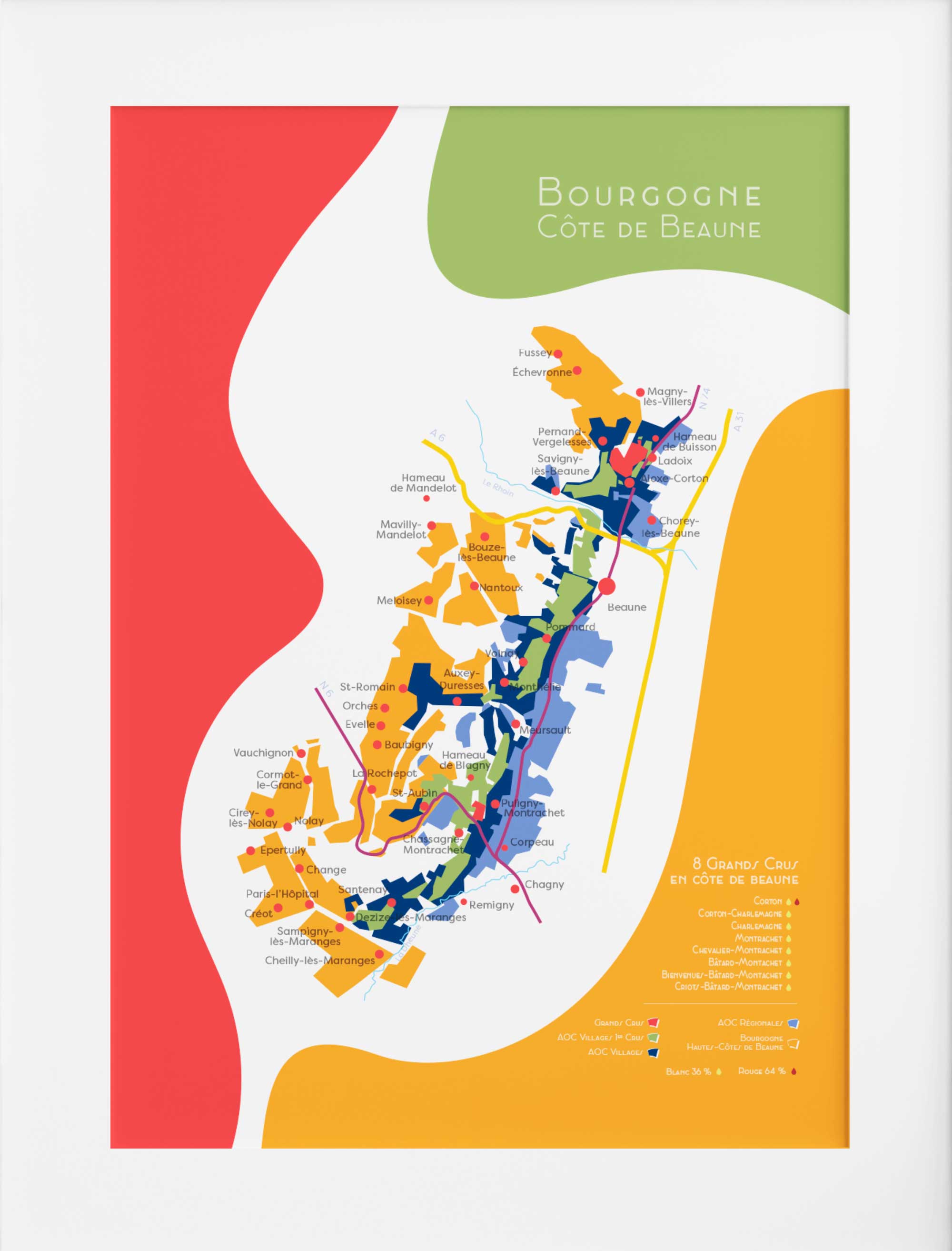Carte des Vins de Bourgogne Côte de Beaune et Hautes-Côtes de Beaune