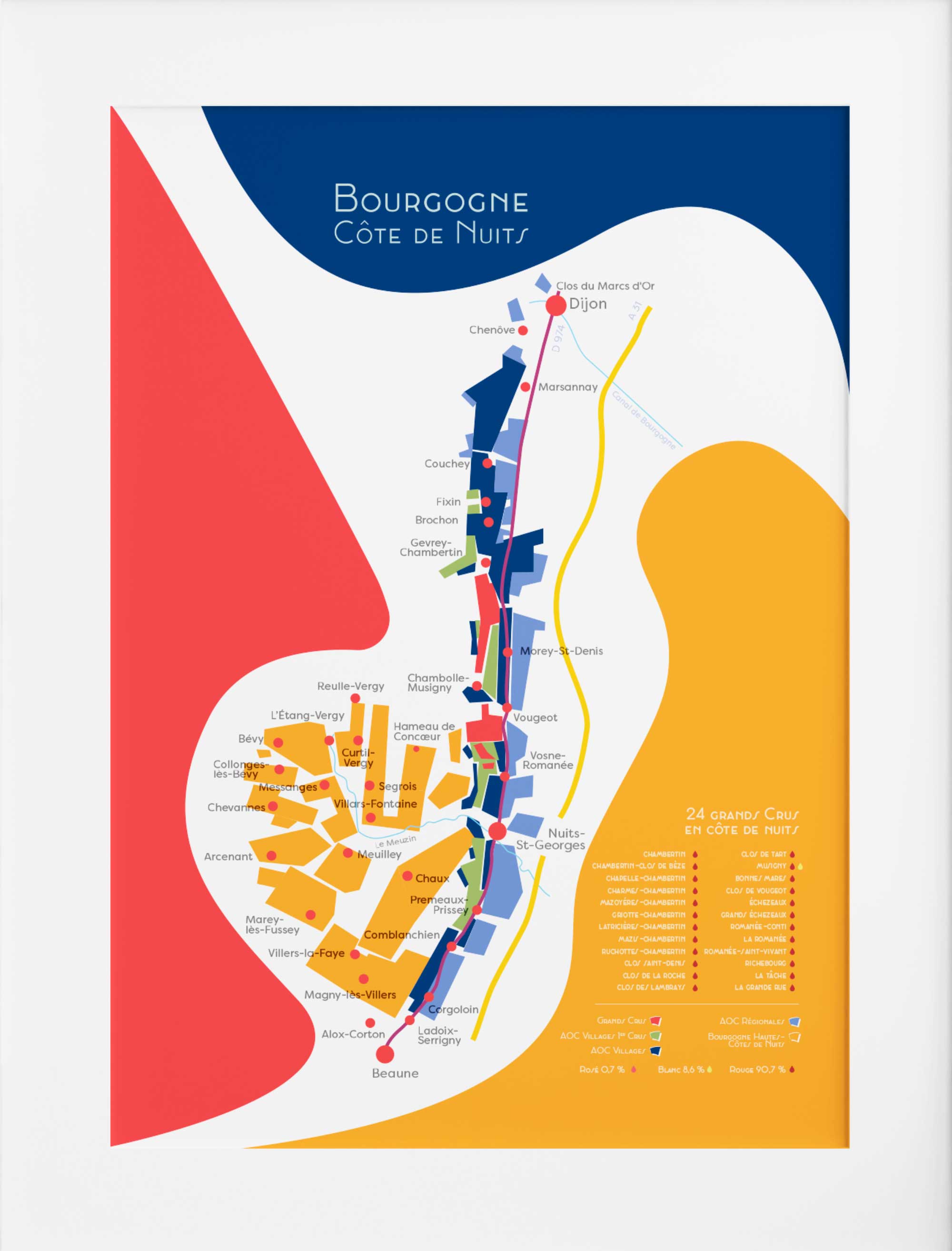 Carte des Vins de Bourgogne Côte de Nuits